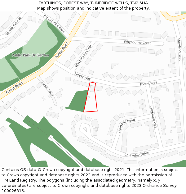 FARTHINGS, FOREST WAY, TUNBRIDGE WELLS, TN2 5HA: Location map and indicative extent of plot