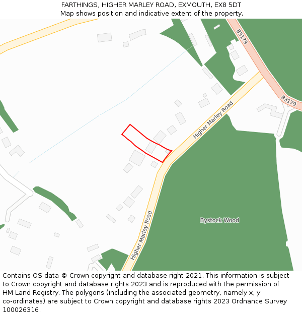 FARTHINGS, HIGHER MARLEY ROAD, EXMOUTH, EX8 5DT: Location map and indicative extent of plot