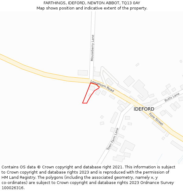 FARTHINGS, IDEFORD, NEWTON ABBOT, TQ13 0AY: Location map and indicative extent of plot