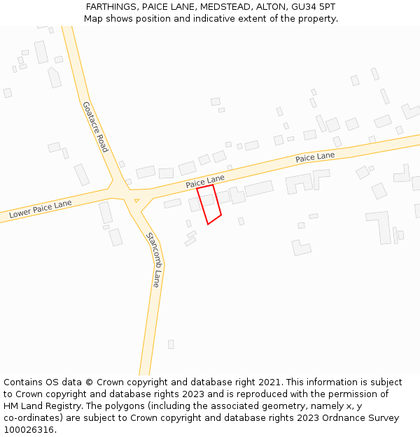 FARTHINGS, PAICE LANE, MEDSTEAD, ALTON, GU34 5PT: Location map and indicative extent of plot