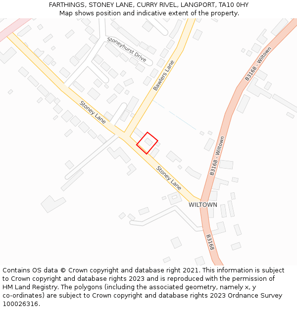 FARTHINGS, STONEY LANE, CURRY RIVEL, LANGPORT, TA10 0HY: Location map and indicative extent of plot