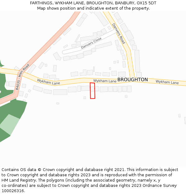 FARTHINGS, WYKHAM LANE, BROUGHTON, BANBURY, OX15 5DT: Location map and indicative extent of plot