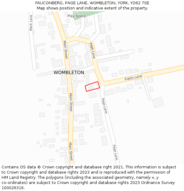 FAUCONBERG, PAGE LANE, WOMBLETON, YORK, YO62 7SE: Location map and indicative extent of plot