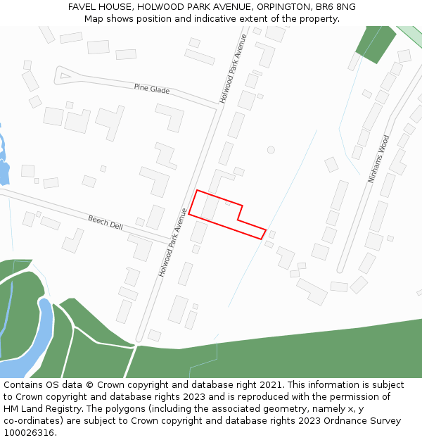 FAVEL HOUSE, HOLWOOD PARK AVENUE, ORPINGTON, BR6 8NG: Location map and indicative extent of plot