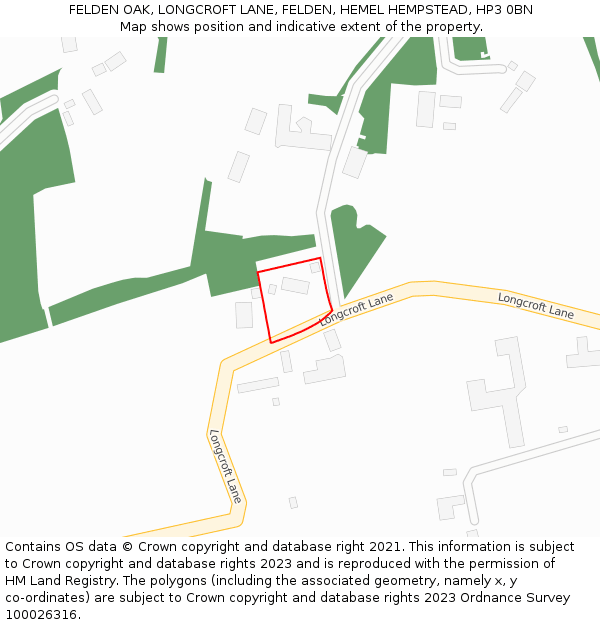 FELDEN OAK, LONGCROFT LANE, FELDEN, HEMEL HEMPSTEAD, HP3 0BN: Location map and indicative extent of plot