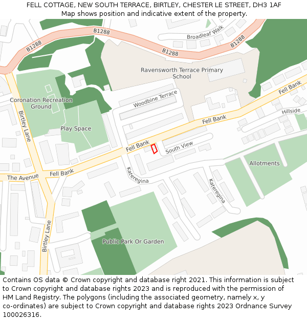 FELL COTTAGE, NEW SOUTH TERRACE, BIRTLEY, CHESTER LE STREET, DH3 1AF: Location map and indicative extent of plot