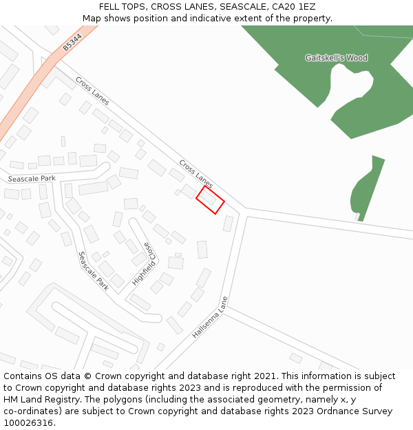 FELL TOPS, CROSS LANES, SEASCALE, CA20 1EZ: Location map and indicative extent of plot