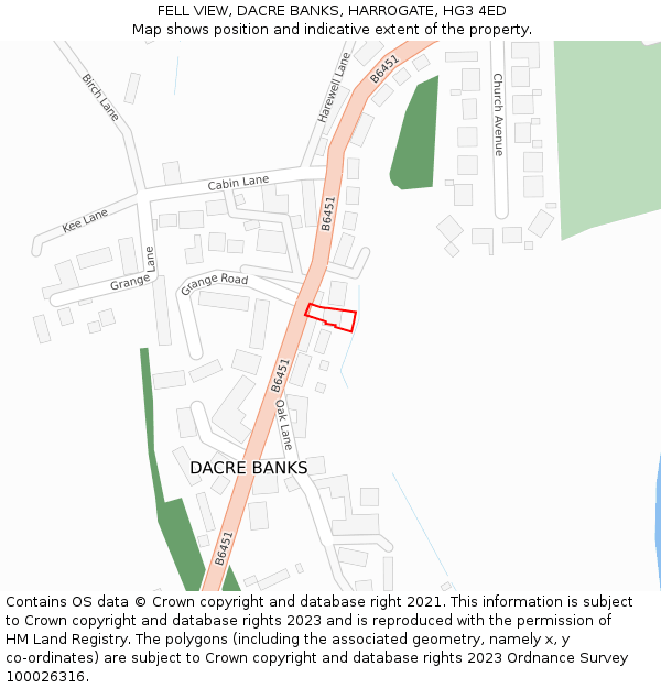 FELL VIEW, DACRE BANKS, HARROGATE, HG3 4ED: Location map and indicative extent of plot