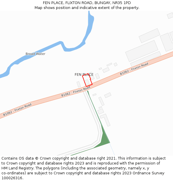 FEN PLACE, FLIXTON ROAD, BUNGAY, NR35 1PD: Location map and indicative extent of plot