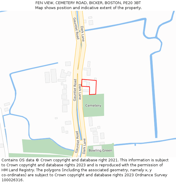 FEN VIEW, CEMETERY ROAD, BICKER, BOSTON, PE20 3BT: Location map and indicative extent of plot