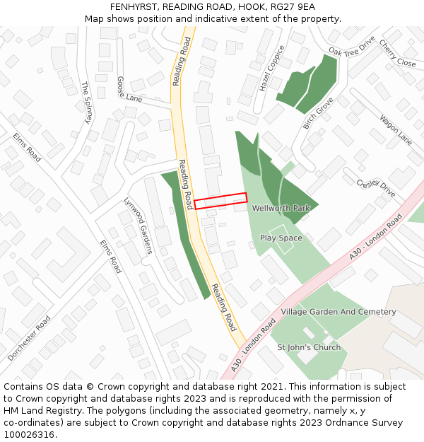 FENHYRST, READING ROAD, HOOK, RG27 9EA: Location map and indicative extent of plot