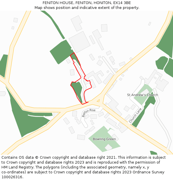 FENITON HOUSE, FENITON, HONITON, EX14 3BE: Location map and indicative extent of plot