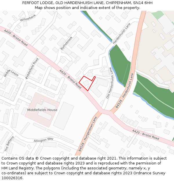 FERFOOT LODGE, OLD HARDENHUISH LANE, CHIPPENHAM, SN14 6HH: Location map and indicative extent of plot