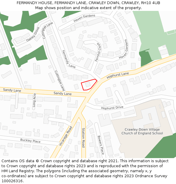 FERMANDY HOUSE, FERMANDY LANE, CRAWLEY DOWN, CRAWLEY, RH10 4UB: Location map and indicative extent of plot