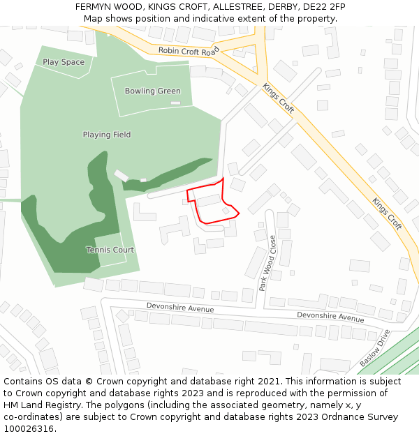 FERMYN WOOD, KINGS CROFT, ALLESTREE, DERBY, DE22 2FP: Location map and indicative extent of plot