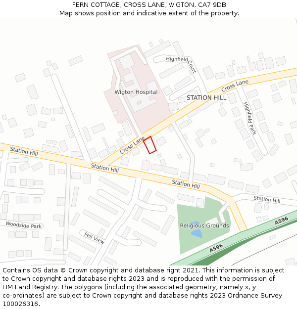 FERN COTTAGE, CROSS LANE, WIGTON, CA7 9DB: Location map and indicative extent of plot