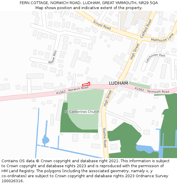 FERN COTTAGE, NORWICH ROAD, LUDHAM, GREAT YARMOUTH, NR29 5QA: Location map and indicative extent of plot