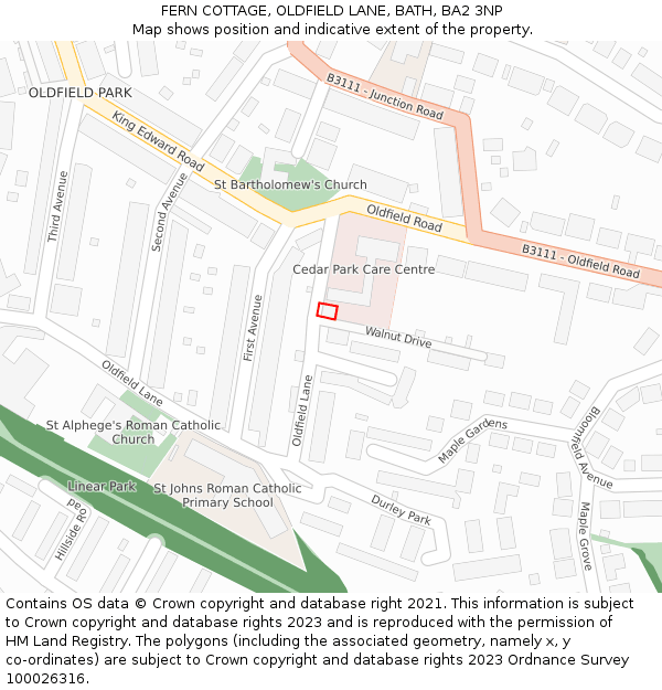 FERN COTTAGE, OLDFIELD LANE, BATH, BA2 3NP: Location map and indicative extent of plot