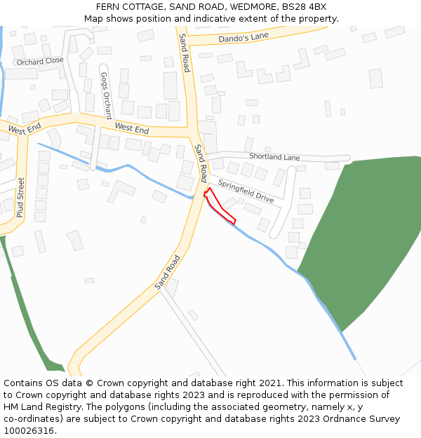 FERN COTTAGE, SAND ROAD, WEDMORE, BS28 4BX: Location map and indicative extent of plot