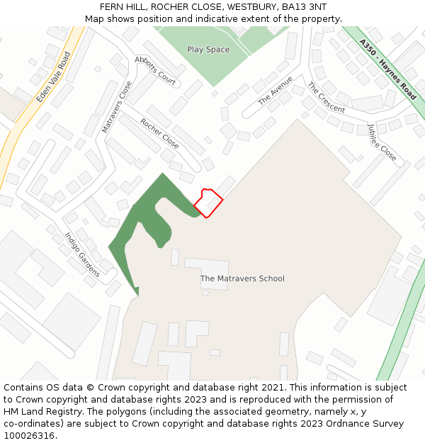 FERN HILL, ROCHER CLOSE, WESTBURY, BA13 3NT: Location map and indicative extent of plot