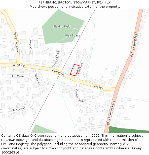 FERNBANK, BACTON, STOWMARKET, IP14 4LX: Location map and indicative extent of plot