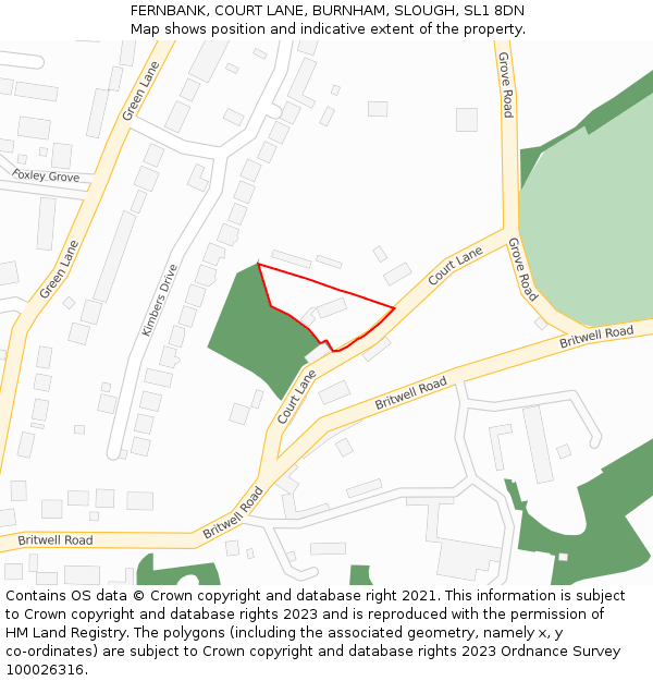 FERNBANK, COURT LANE, BURNHAM, SLOUGH, SL1 8DN: Location map and indicative extent of plot