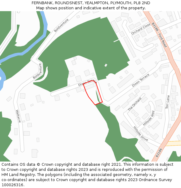FERNBANK, ROUNDSNEST, YEALMPTON, PLYMOUTH, PL8 2ND: Location map and indicative extent of plot