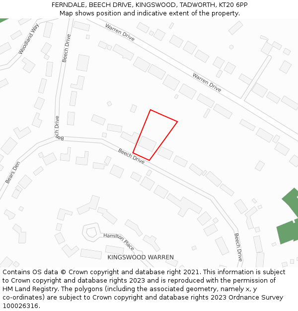 FERNDALE, BEECH DRIVE, KINGSWOOD, TADWORTH, KT20 6PP: Location map and indicative extent of plot