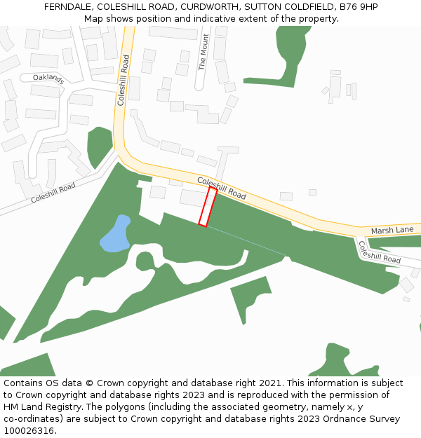 FERNDALE, COLESHILL ROAD, CURDWORTH, SUTTON COLDFIELD, B76 9HP: Location map and indicative extent of plot