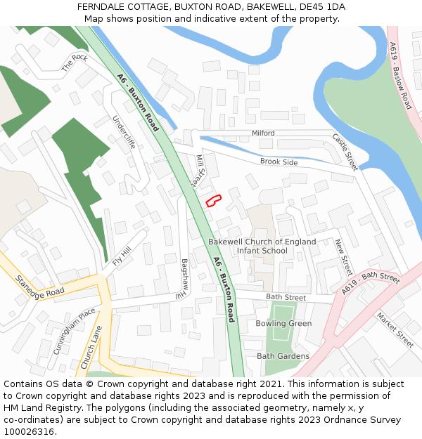 FERNDALE COTTAGE, BUXTON ROAD, BAKEWELL, DE45 1DA: Location map and indicative extent of plot