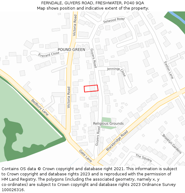 FERNDALE, GUYERS ROAD, FRESHWATER, PO40 9QA: Location map and indicative extent of plot