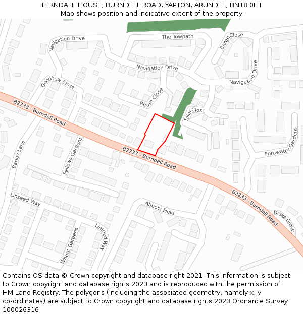 FERNDALE HOUSE, BURNDELL ROAD, YAPTON, ARUNDEL, BN18 0HT: Location map and indicative extent of plot