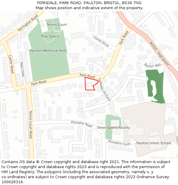 FERNDALE, PARK ROAD, PAULTON, BRISTOL, BS39 7NG: Location map and indicative extent of plot