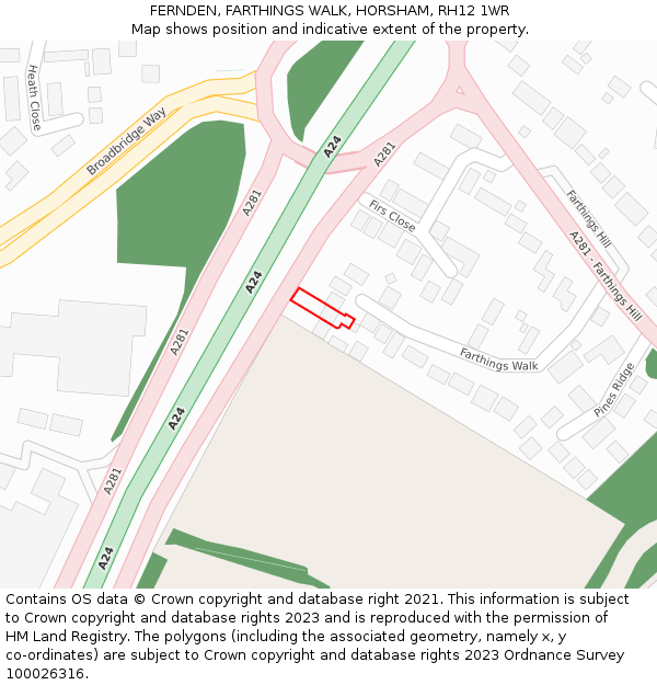 FERNDEN, FARTHINGS WALK, HORSHAM, RH12 1WR: Location map and indicative extent of plot