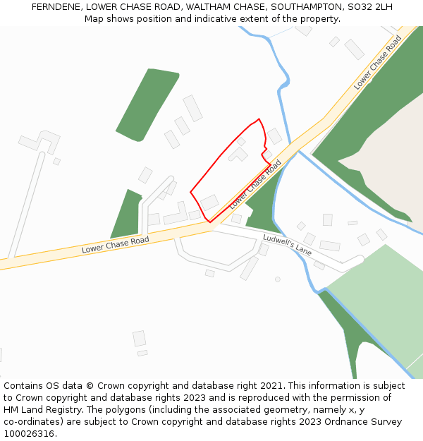 FERNDENE, LOWER CHASE ROAD, WALTHAM CHASE, SOUTHAMPTON, SO32 2LH: Location map and indicative extent of plot