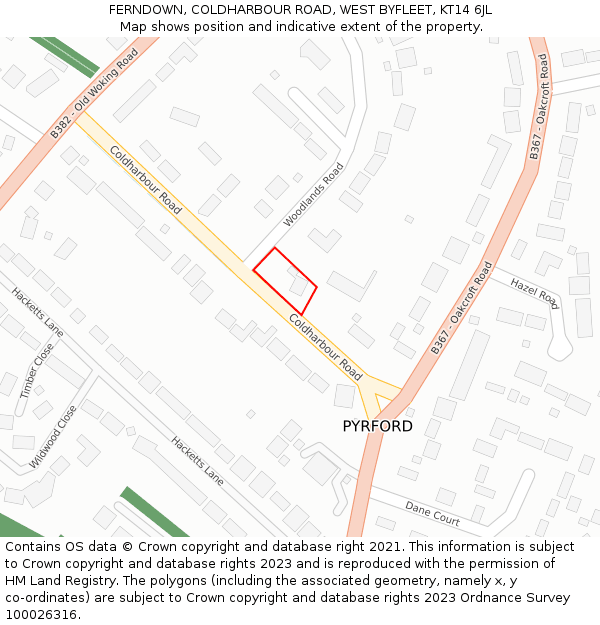 FERNDOWN, COLDHARBOUR ROAD, WEST BYFLEET, KT14 6JL: Location map and indicative extent of plot