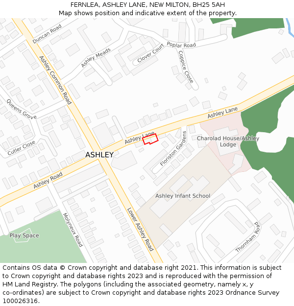 FERNLEA, ASHLEY LANE, NEW MILTON, BH25 5AH: Location map and indicative extent of plot