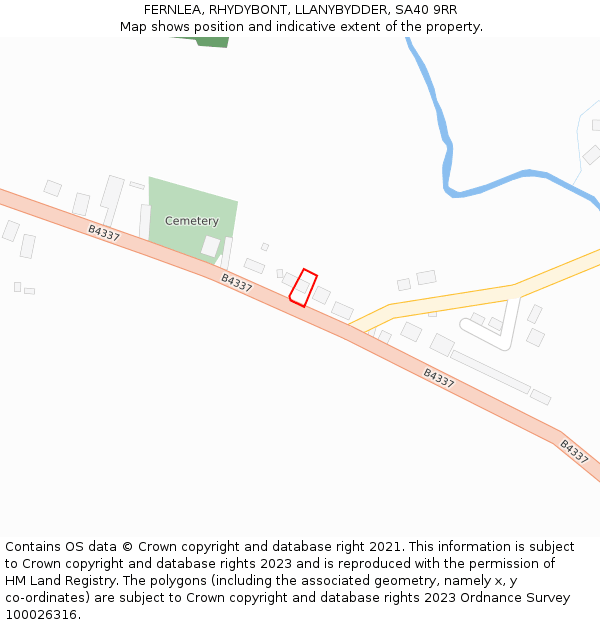 FERNLEA, RHYDYBONT, LLANYBYDDER, SA40 9RR: Location map and indicative extent of plot