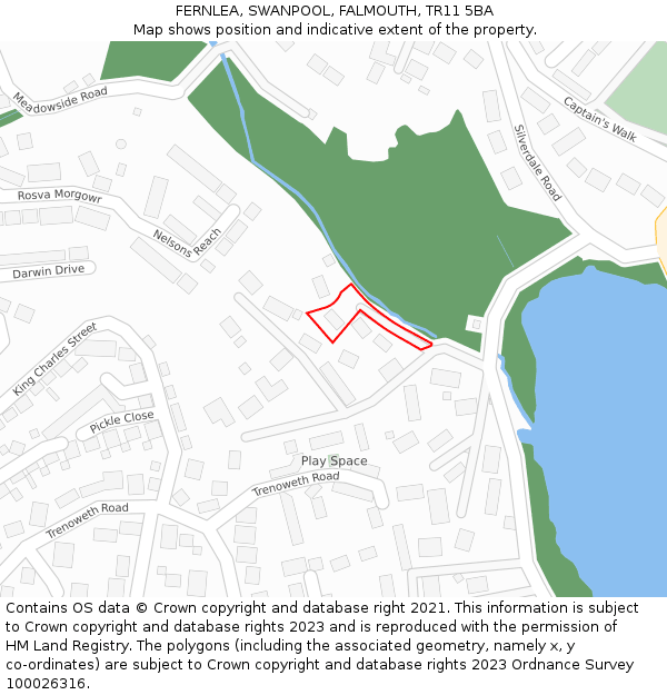 FERNLEA, SWANPOOL, FALMOUTH, TR11 5BA: Location map and indicative extent of plot