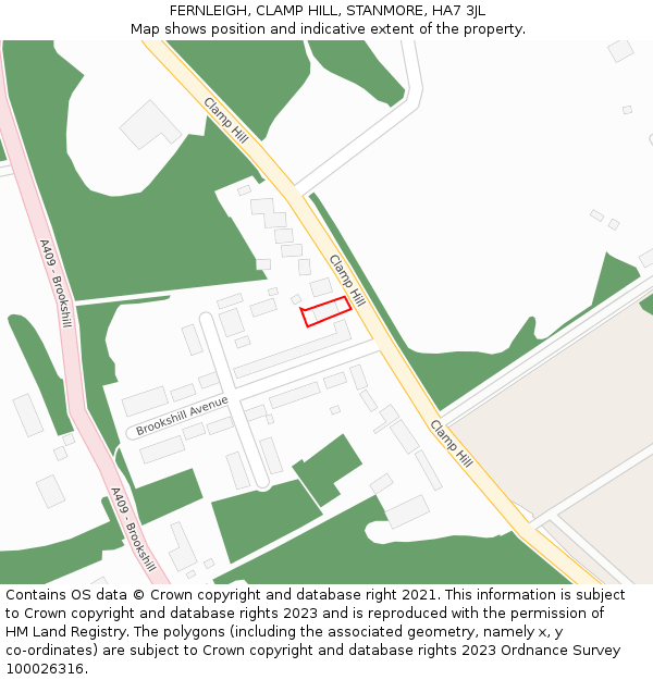 FERNLEIGH, CLAMP HILL, STANMORE, HA7 3JL: Location map and indicative extent of plot