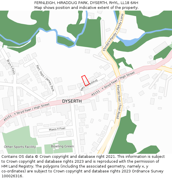 FERNLEIGH, HIRADDUG PARK, DYSERTH, RHYL, LL18 6AH: Location map and indicative extent of plot