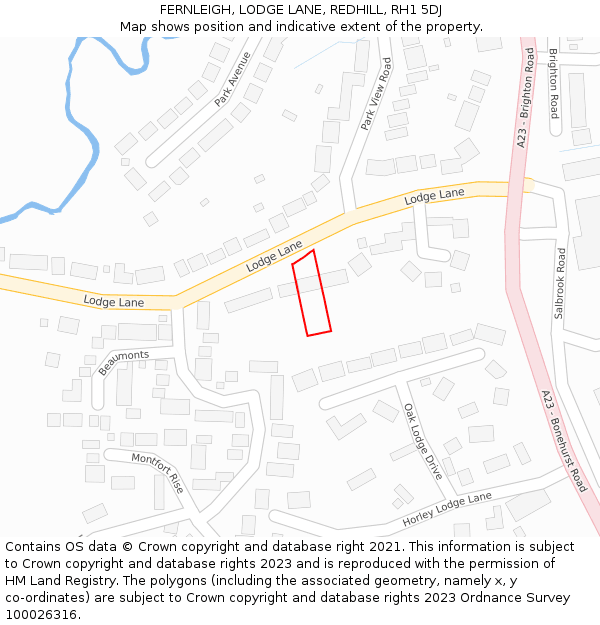 FERNLEIGH, LODGE LANE, REDHILL, RH1 5DJ: Location map and indicative extent of plot