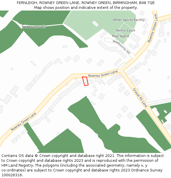 FERNLEIGH, ROWNEY GREEN LANE, ROWNEY GREEN, BIRMINGHAM, B48 7QE: Location map and indicative extent of plot