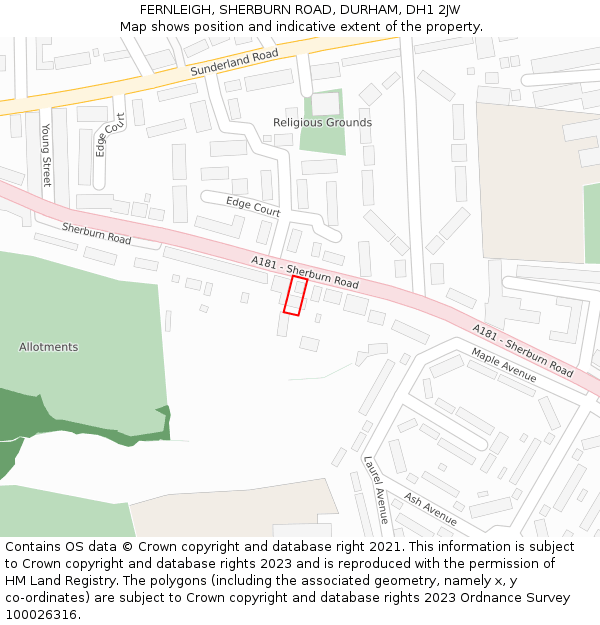 FERNLEIGH, SHERBURN ROAD, DURHAM, DH1 2JW: Location map and indicative extent of plot