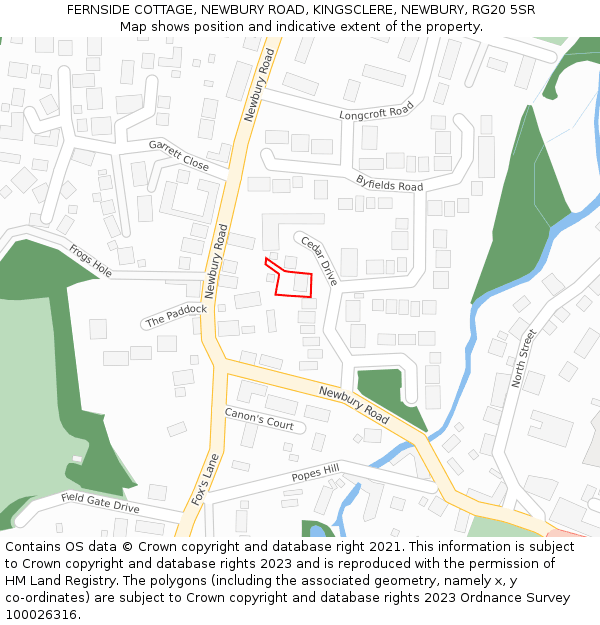 FERNSIDE COTTAGE, NEWBURY ROAD, KINGSCLERE, NEWBURY, RG20 5SR: Location map and indicative extent of plot