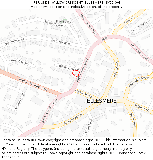 FERNSIDE, WILLOW CRESCENT, ELLESMERE, SY12 0AJ: Location map and indicative extent of plot