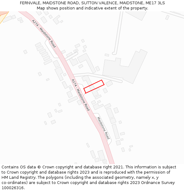 FERNVALE, MAIDSTONE ROAD, SUTTON VALENCE, MAIDSTONE, ME17 3LS: Location map and indicative extent of plot