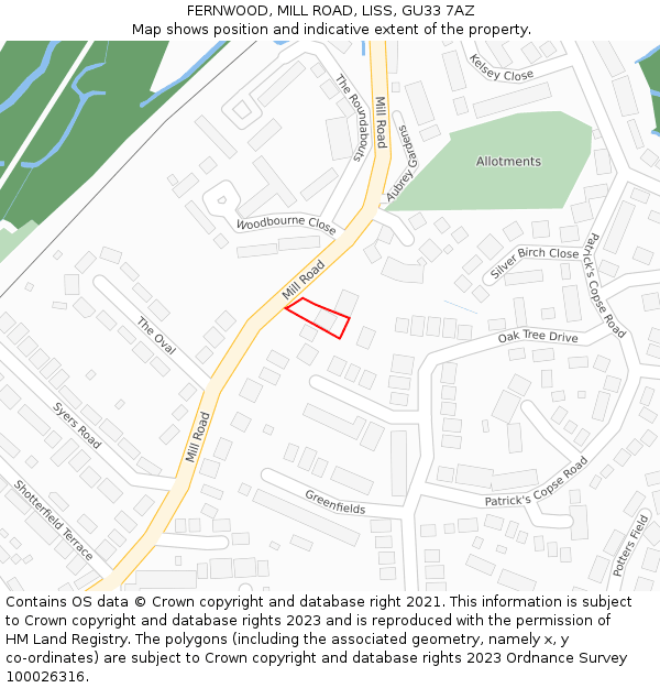 FERNWOOD, MILL ROAD, LISS, GU33 7AZ: Location map and indicative extent of plot