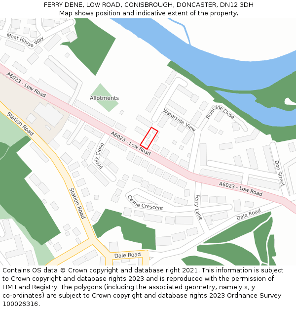 FERRY DENE, LOW ROAD, CONISBROUGH, DONCASTER, DN12 3DH: Location map and indicative extent of plot