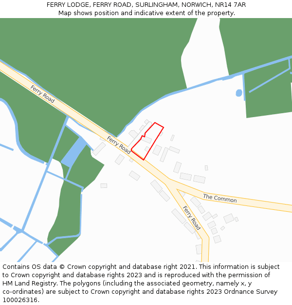 FERRY LODGE, FERRY ROAD, SURLINGHAM, NORWICH, NR14 7AR: Location map and indicative extent of plot